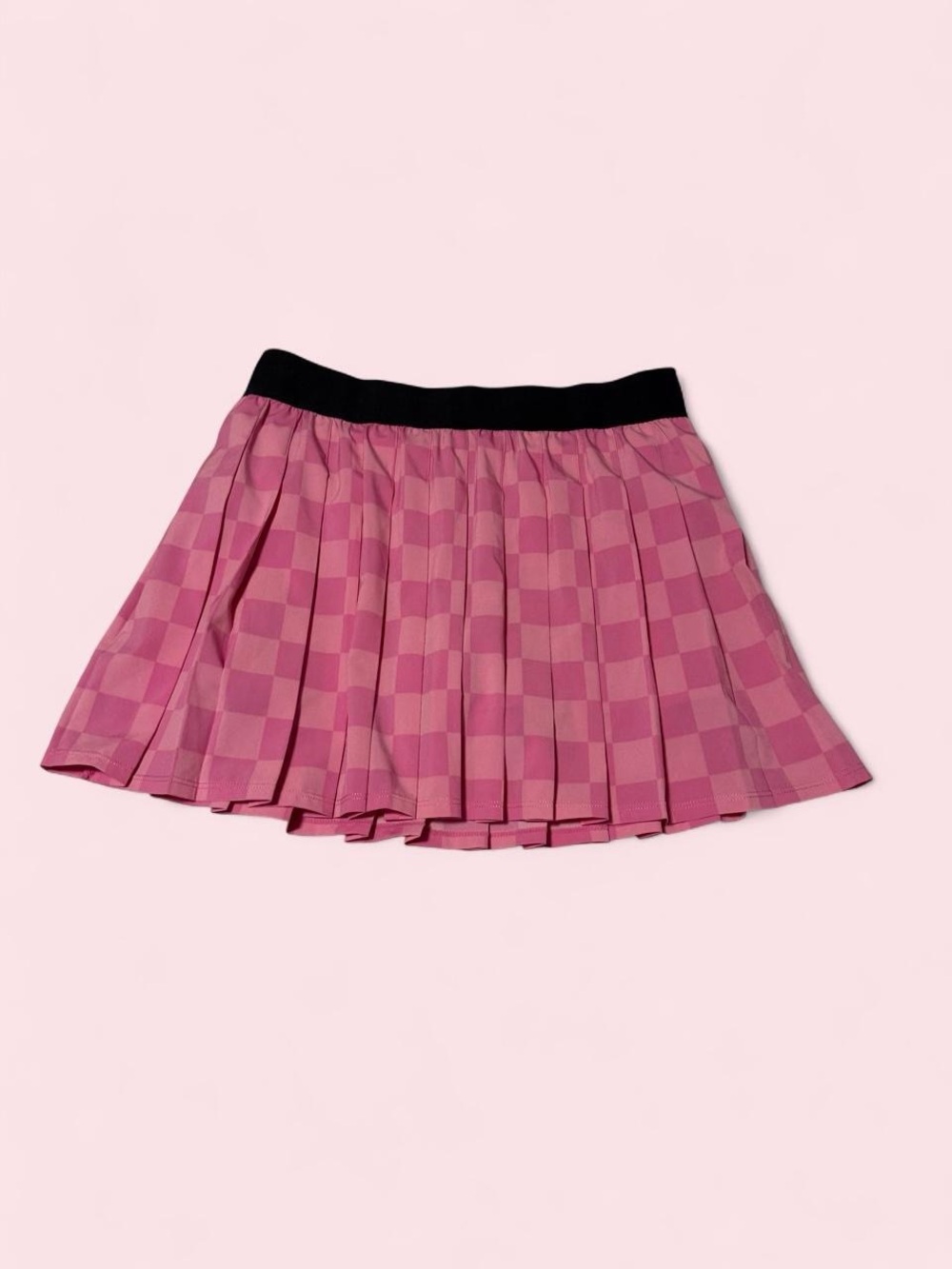 JoyLab Pink Checkered Pink Pleated Mini Skirt with Black Waistband